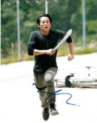 Steven Yeun signed 8x10 C Photo Of Steven From The Walking Dead Signed By Steven In Blue, Obtained