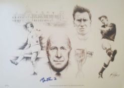 Bobby Charlton signed limited edition print. Numbered 40 of 50 Good condition