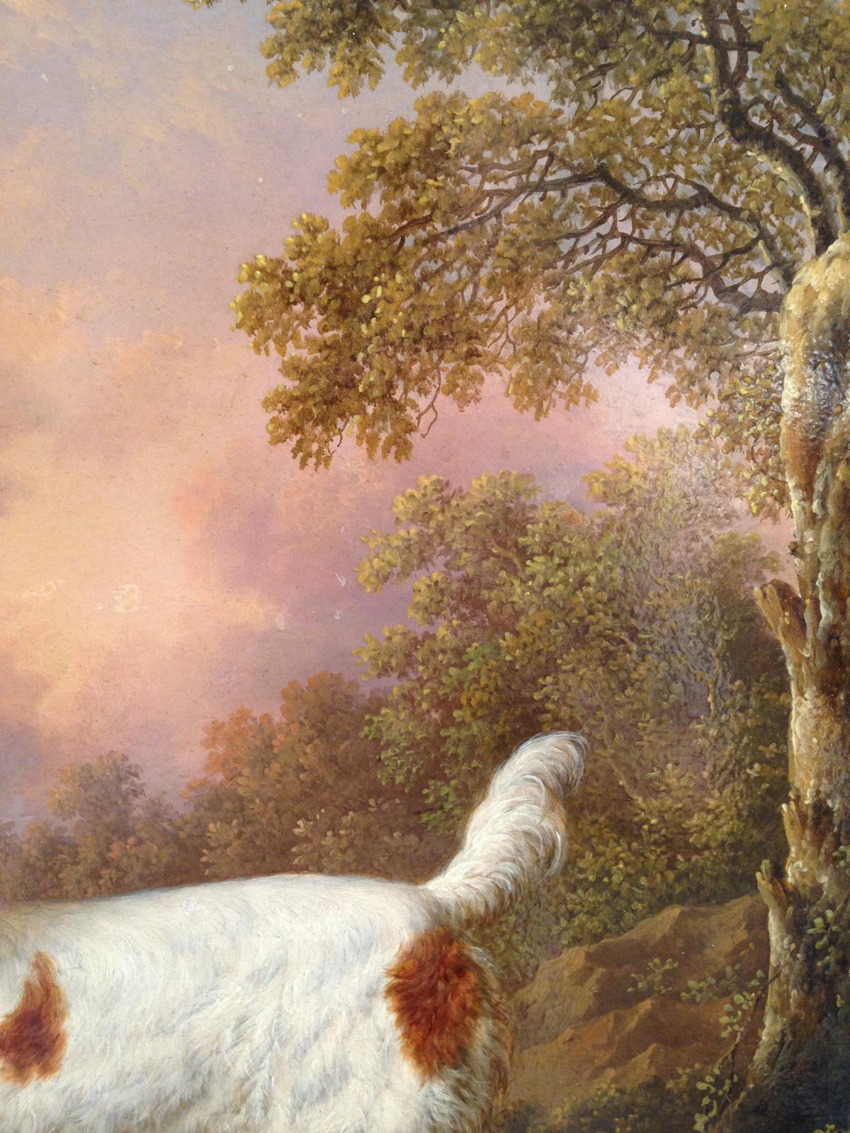 Charles Towne (British, 1763-1840) A Marlborough spaniel in a wooded landscape, a windmill beyond - Image 3 of 9