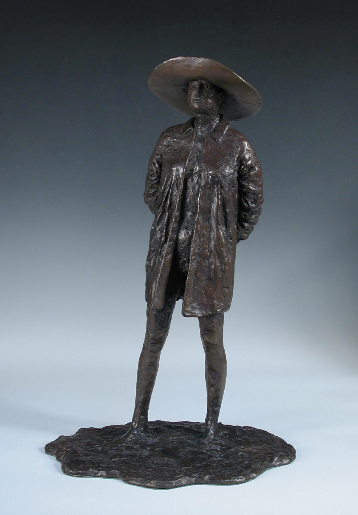 Joanne Brogden, (British, 20th century), a bronze study of girl with wide brimmed hat, signed and