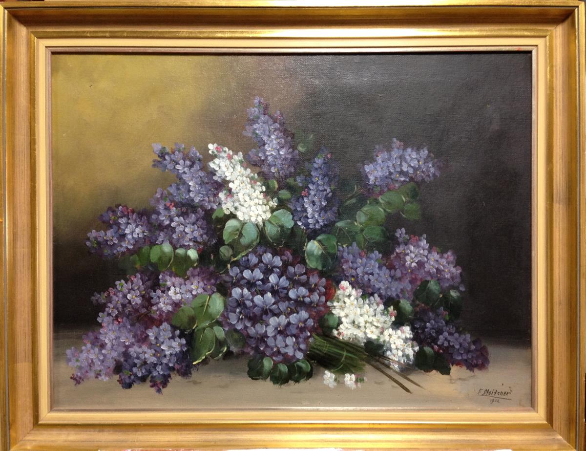 Franz Stoitzner (Austrian, 20th Century) Still life of violets and lilac signed lower right ""F - Image 2 of 9