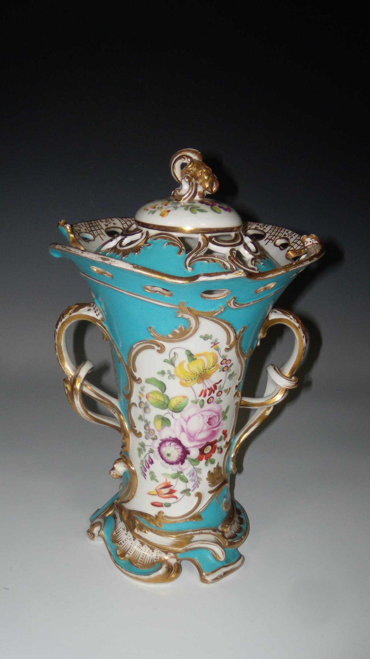 A mid 19th century pot pourri vase and cover, the handles and rococo piercings of the cover and rim - Image 3 of 4