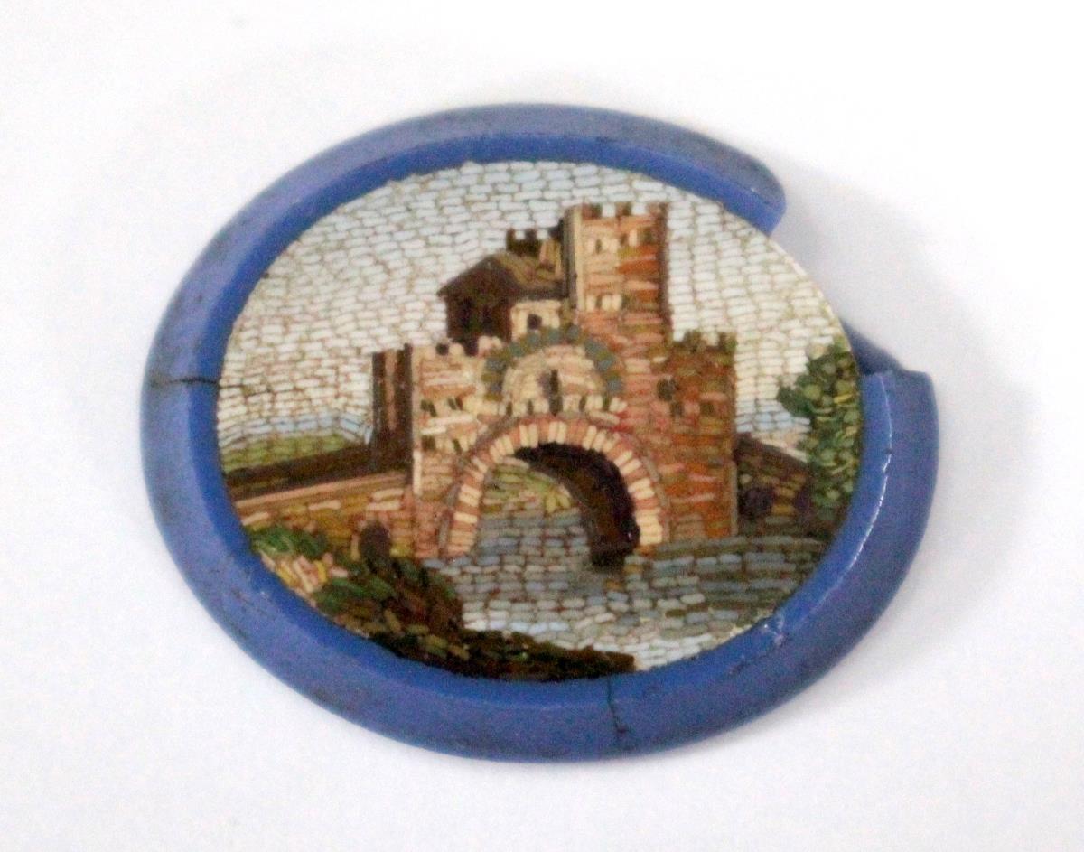 Nine various 19th century micro mosaics, an oval example depicting the Colosseum in a blue glass - Image 5 of 9