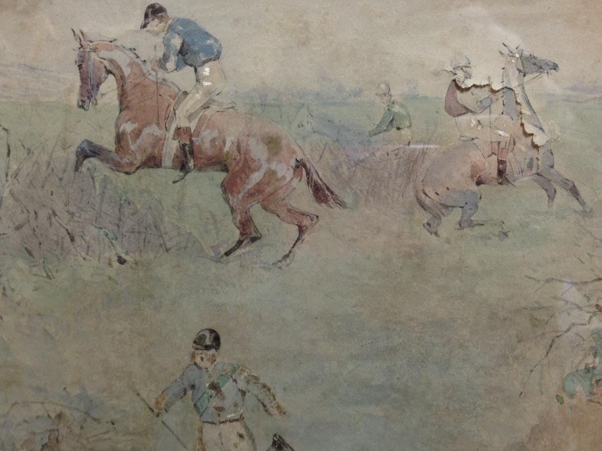 English School (19th Century)  Steeplechasing watercolour (6) 13 x 20cm (5 x 8in)  Some - Image 7 of 9