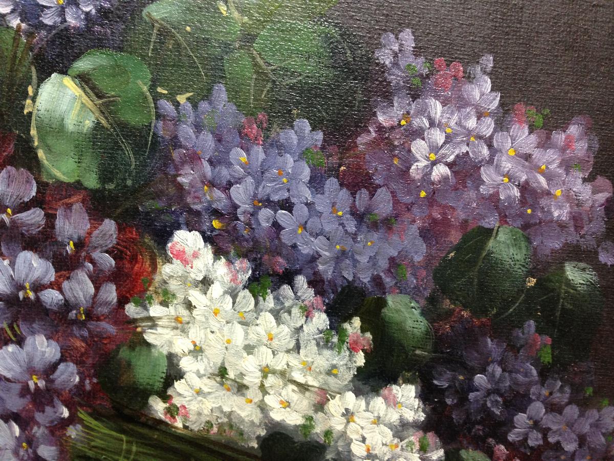 Franz Stoitzner (Austrian, 20th Century) Still life of violets and lilac signed lower right ""F - Image 4 of 9