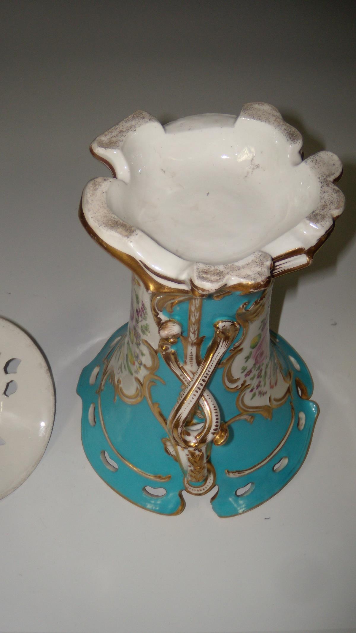 A mid 19th century pot pourri vase and cover, the handles and rococo piercings of the cover and rim - Image 4 of 4