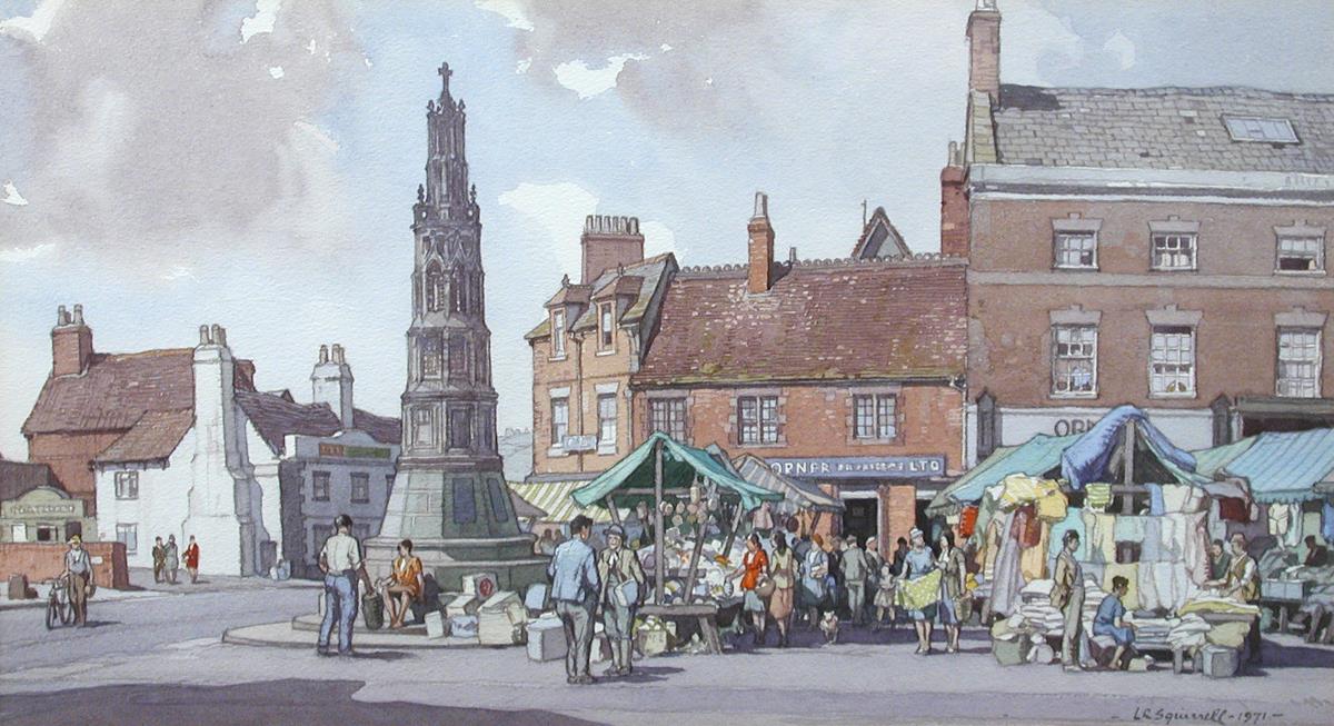 § Leonard Russell Squirrell, RE, RI (British, 1893-1979) Fringe of Wednesday market, Uttoxeter