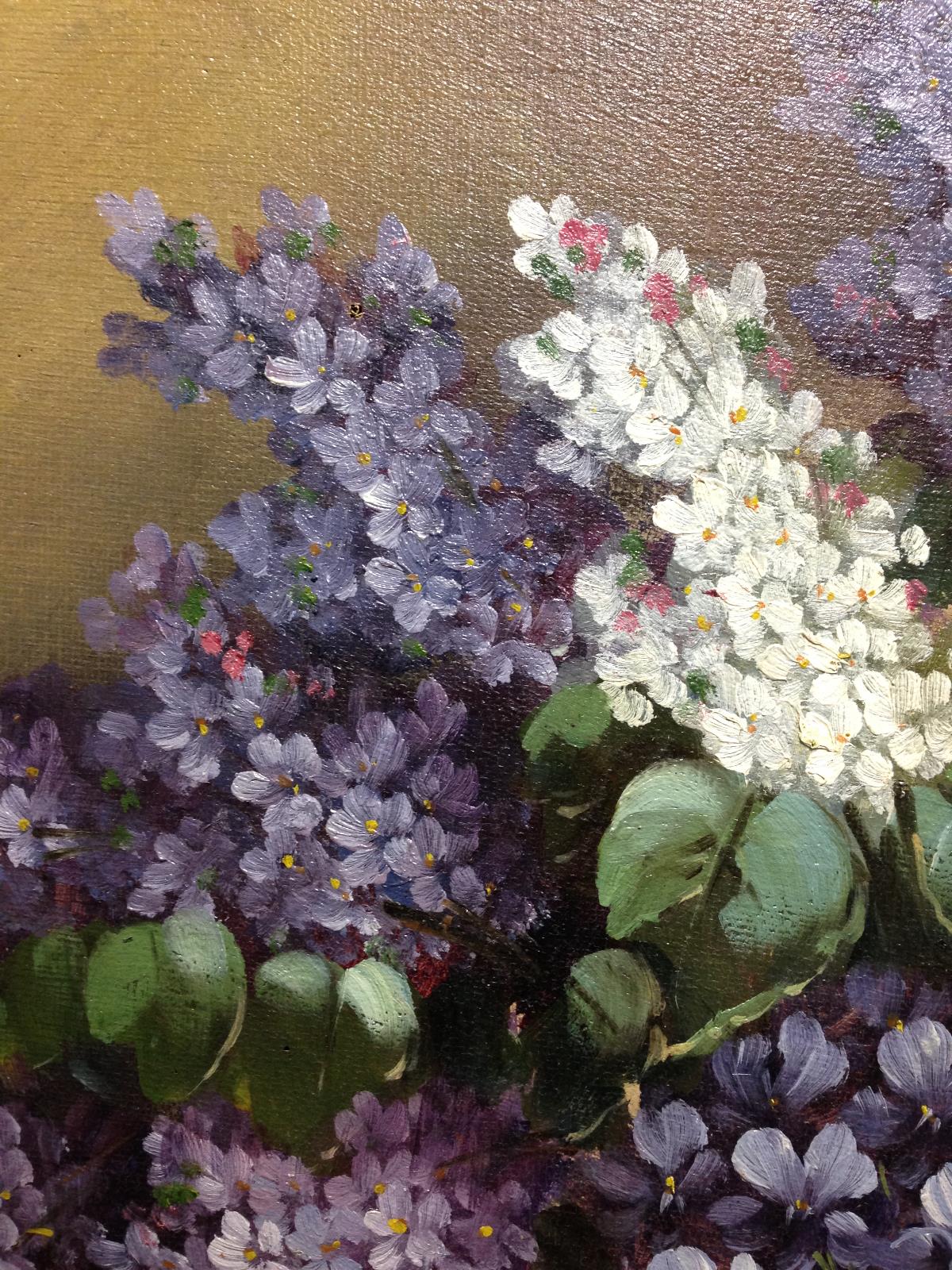 Franz Stoitzner (Austrian, 20th Century) Still life of violets and lilac signed lower right ""F - Image 3 of 9