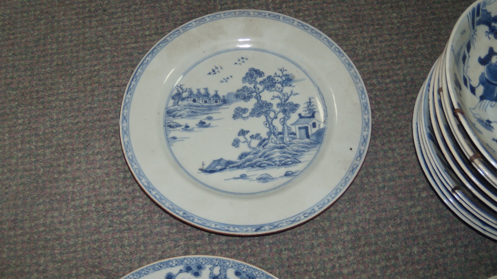 A set of nine blue and white plates, three 18th century bowls and two other plates, the nine - Image 3 of 5