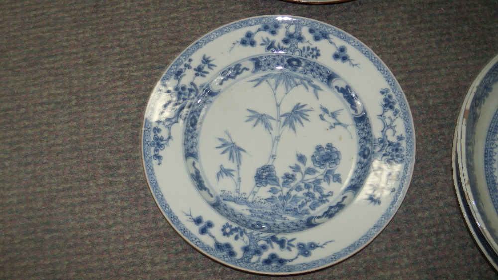 A set of nine blue and white plates, three 18th century bowls and two other plates, the nine - Image 4 of 5