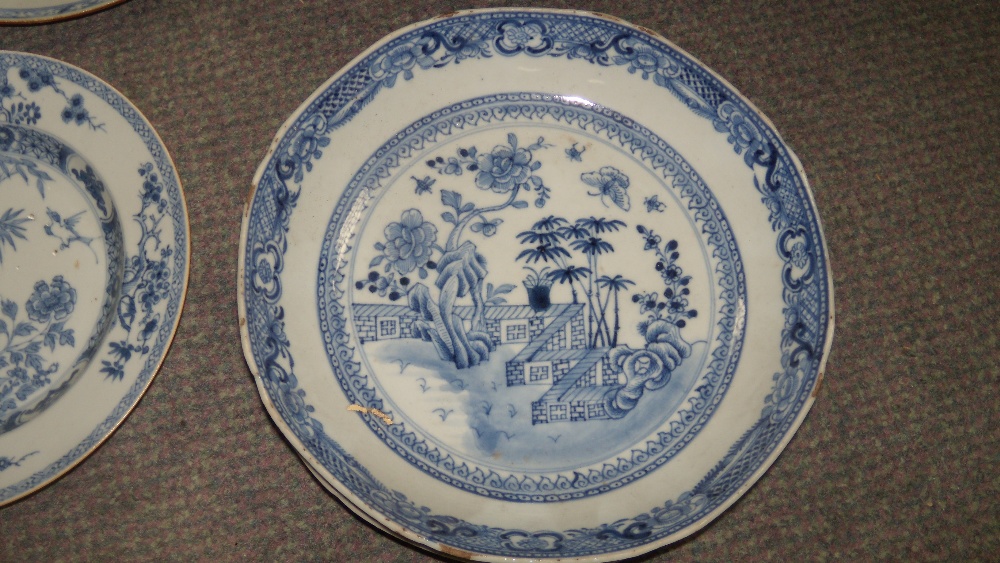 A set of nine blue and white plates, three 18th century bowls and two other plates, the nine - Image 5 of 5