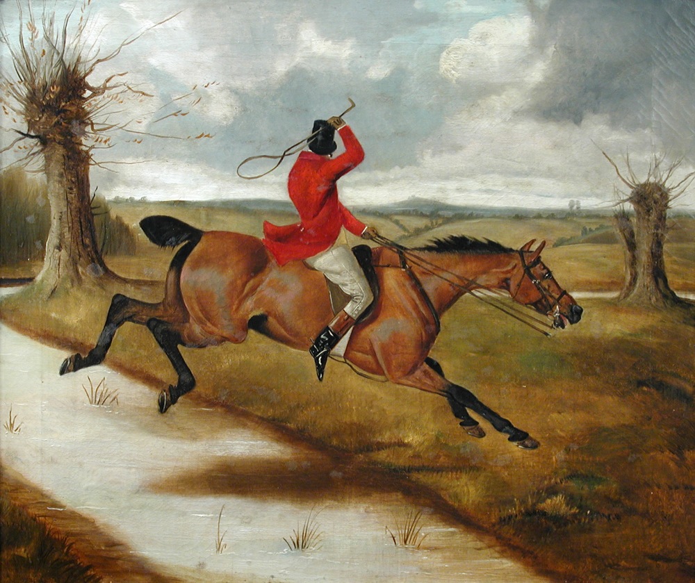 English School (19th Century) Jack Mytton clearing 9 yards of water on the 7th Hussar charger ""