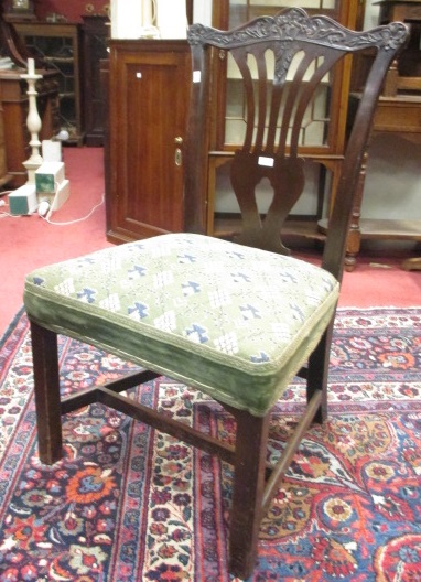 A George II style mahogany dining chair with needlepoint seat