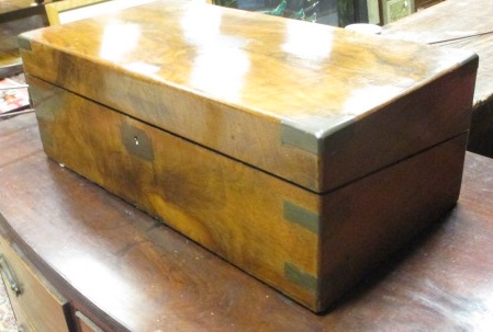 A 19th century mahogany campaign writing box 50 x 25cm (20 x 10in)