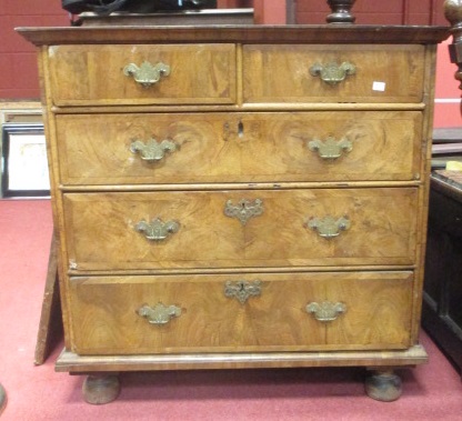 An 18th Century walnut chest of drawers, 90 (h) x 90 (w) x 59 (d) cm