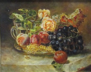 A pair of still lifes with fruit and flowers, both signed lower right ""G Jones"", oil on canvas,