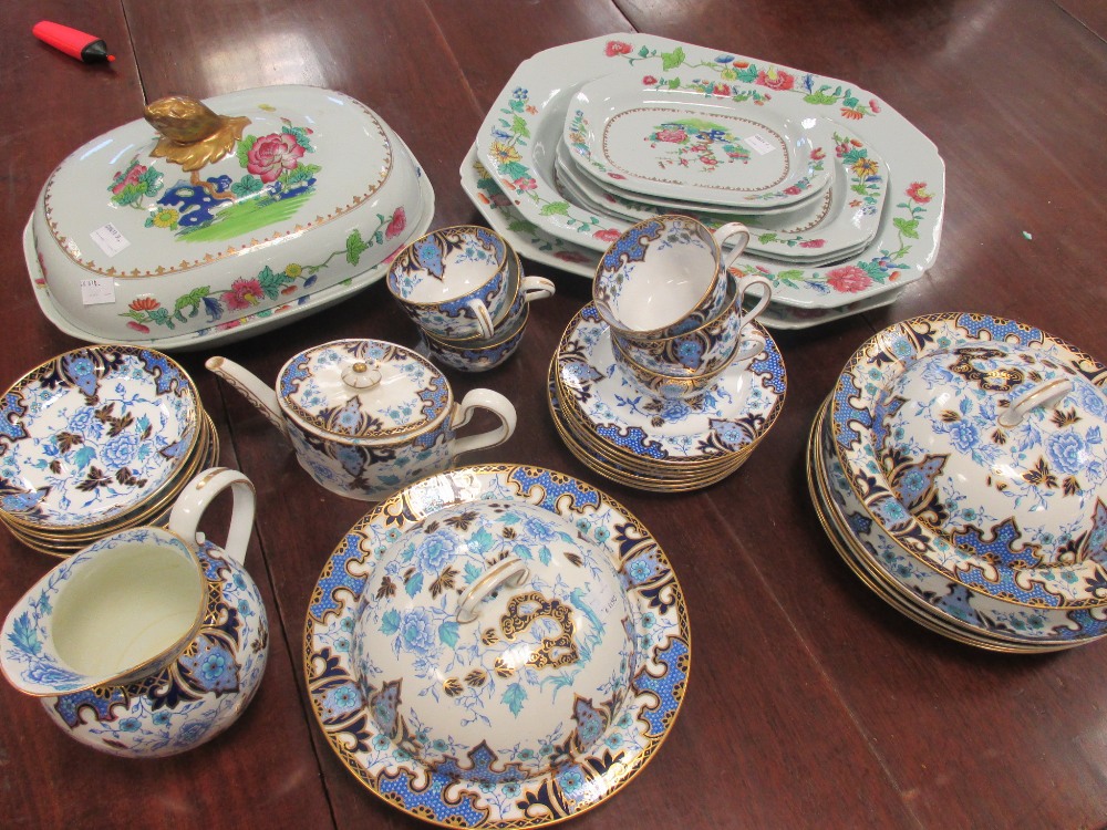 A pair of Spode meat plates, a vegetable tureen, six smaller plates and a part Royal Crown Derby