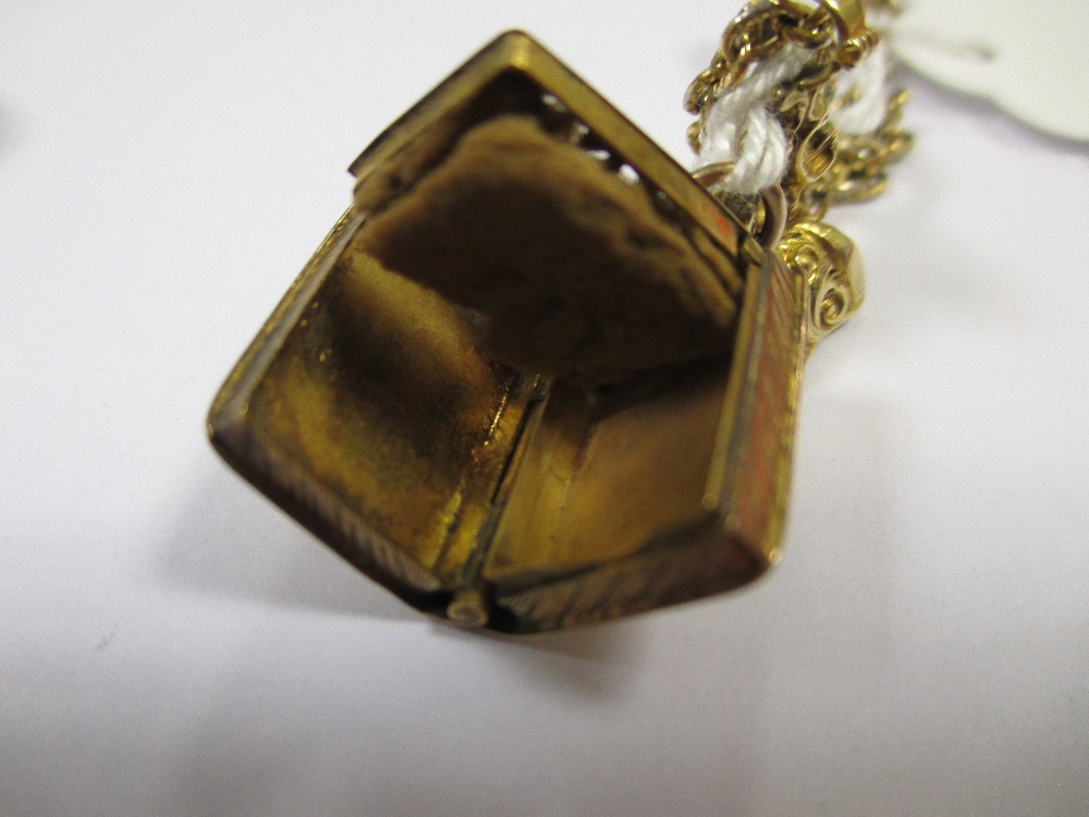 A yellow metal vinaigrette in the form of a book, a citrine fob and a quantity of assorted charms - Image 3 of 4