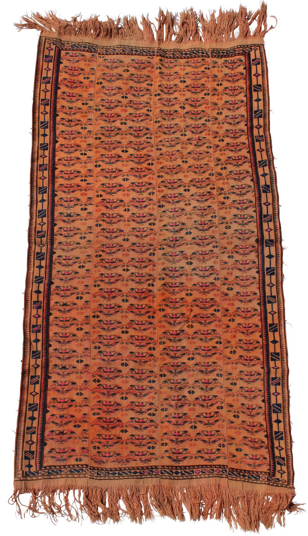 A Caucasian Azerbaijan rug, four panels 190 x 102cm (74 x 40in) Some staining