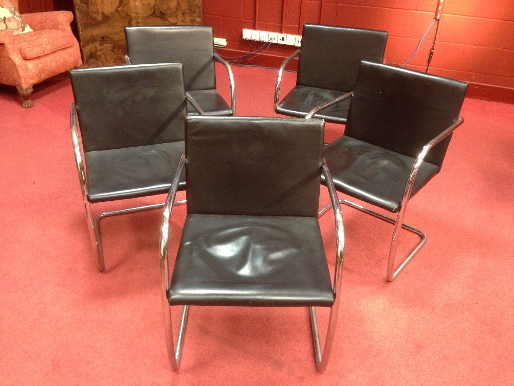 Ludwig Mies Van Der Rohe, a set of five BRNO chairs, originally designed 1929, chromed tubular