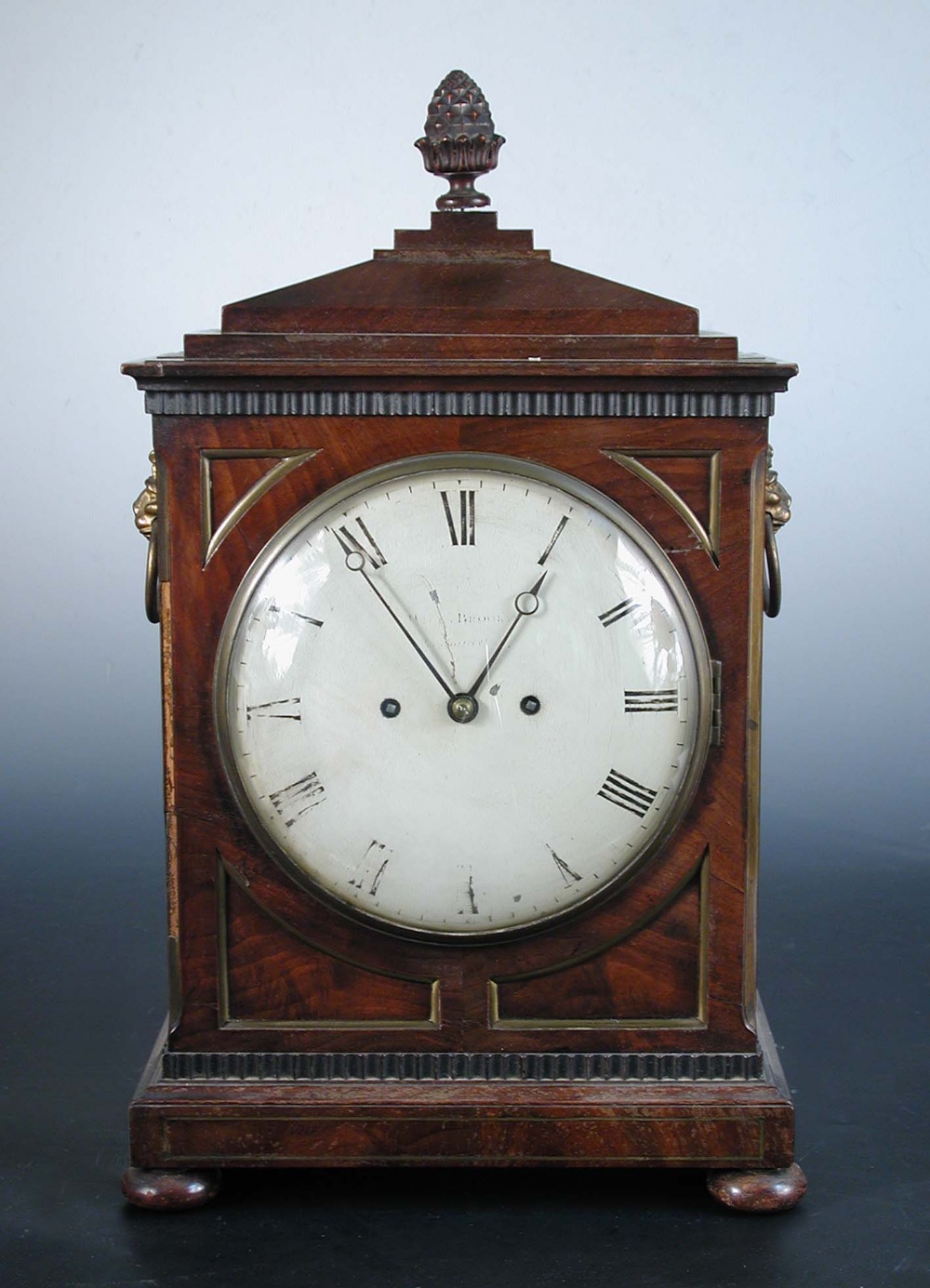 A Regency mahogany and brass mounted bracket clock, backplate signed William Brooke, Westminster,
