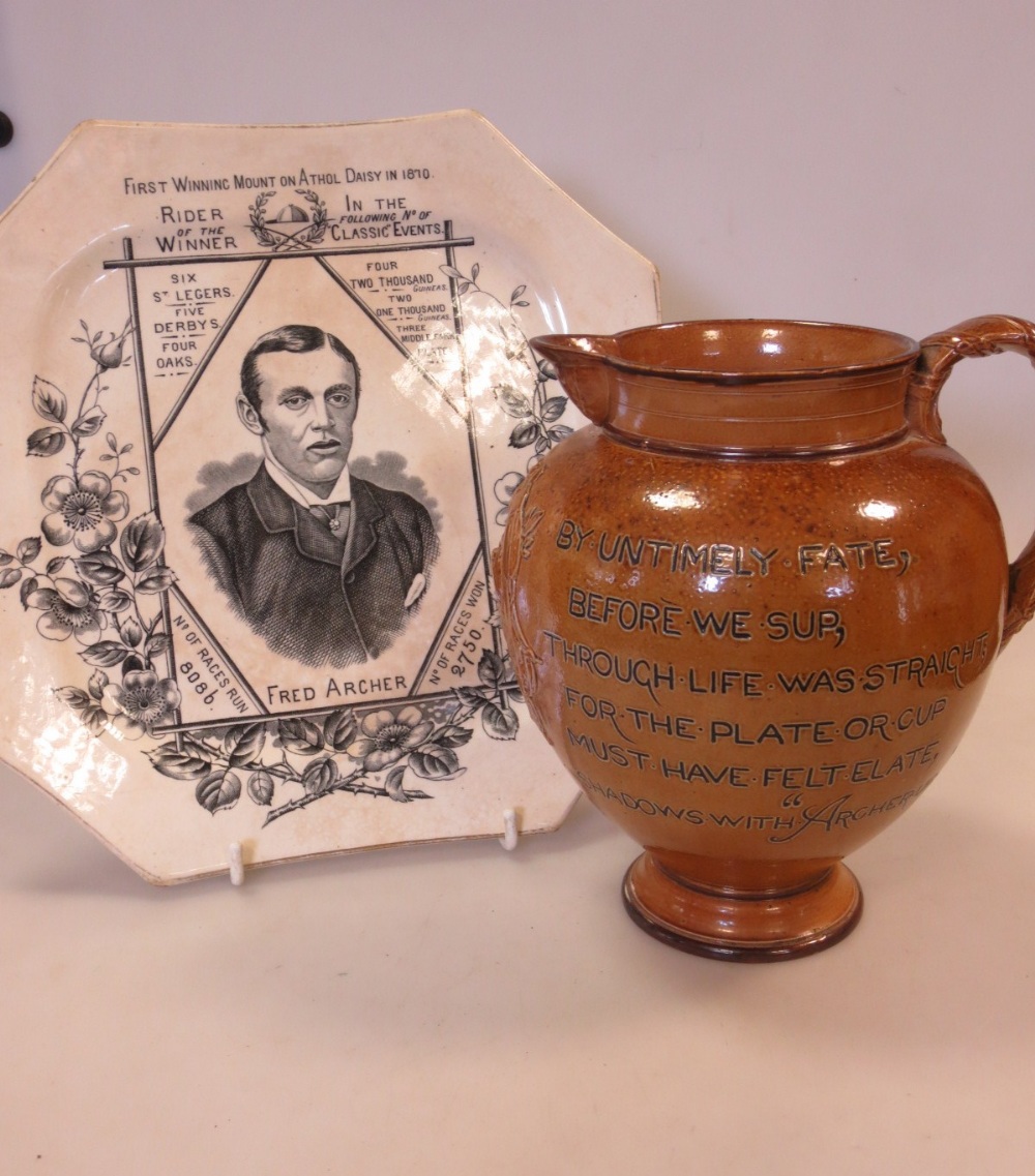 Fred Archer, a Doulton commemorative jug and an octagonal plate