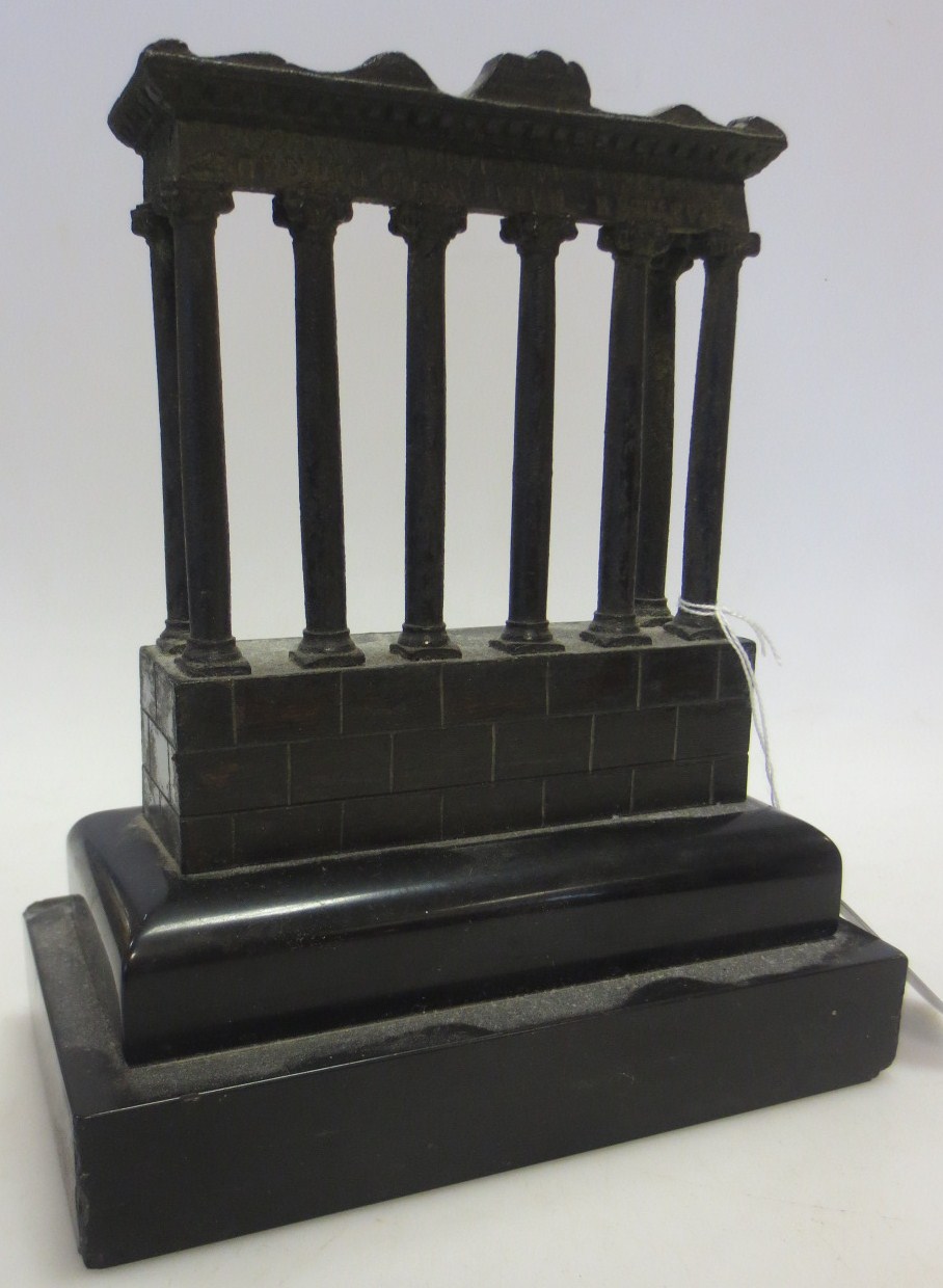 A 19th century grand tour souvenir bronzed model of the Temple of Saturn in Rome, probably