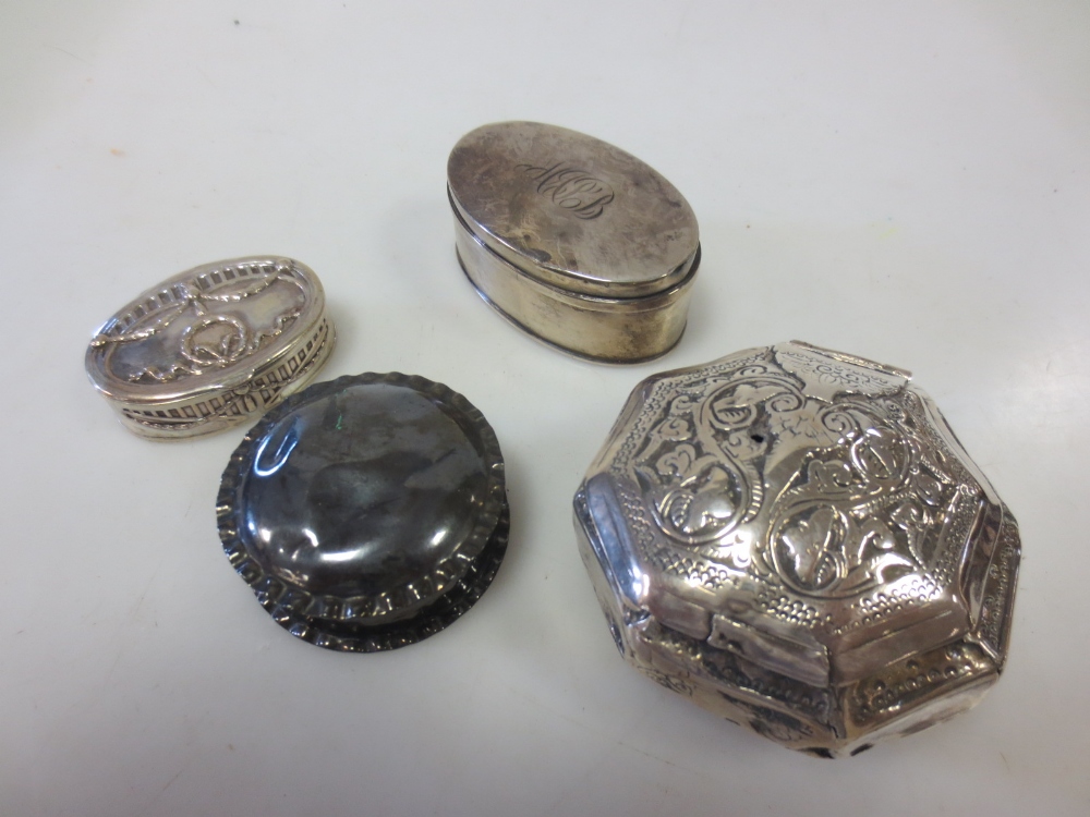 Four silver boxes, various