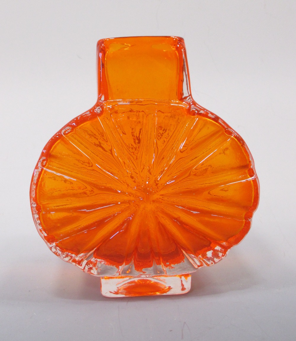 A Geoffrey Baxter for Whitefriars orange glass banjo vase