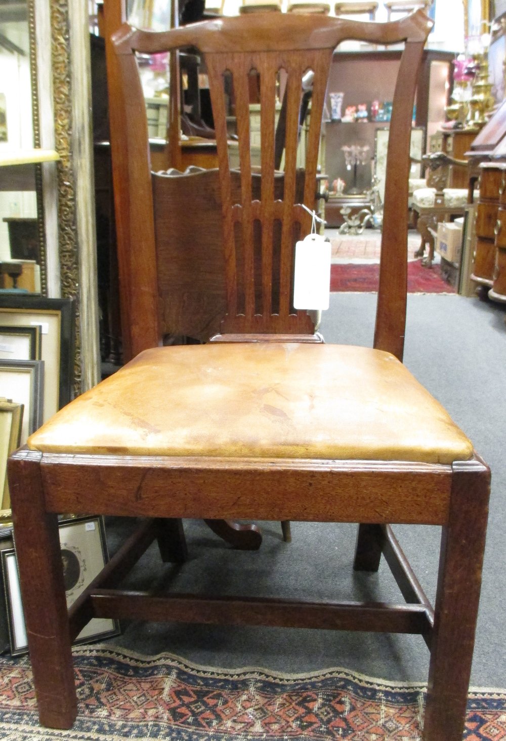 A near pair of Victorian parlour chairs, and a George III oak dining chair (3)