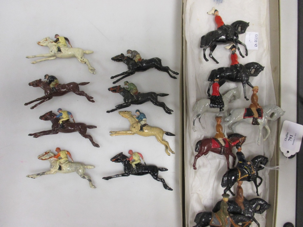 Lead Totopoly racehorse figures and a series of lead figures of guardsmen etc