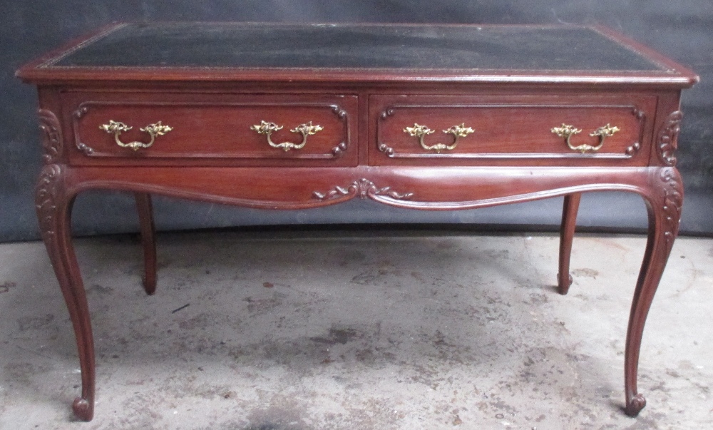 A 19th century mahogany bureau plat, leather lined top, fitted two small drawers, on swept legs, - Image 2 of 2