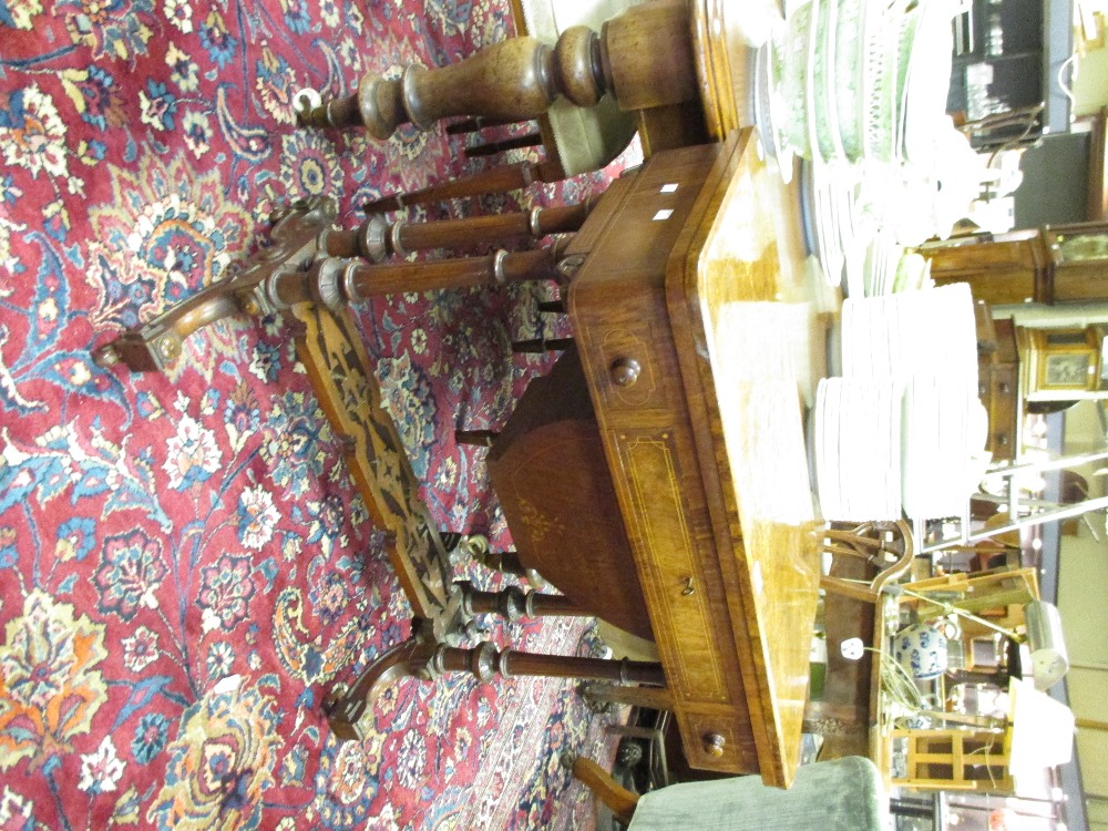 A mid Victorian figured walnut and inlaid games / work table, with fitted drawer and wool box, 75cm - Image 6 of 8