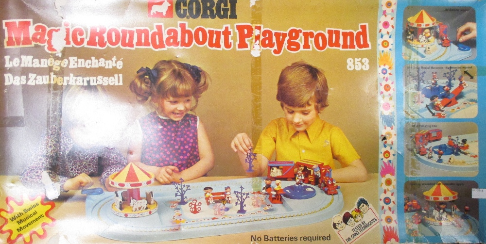 A Corgi no.853 Magic Roundabout Playground set, boxed, in used condition, (handle damaged), and