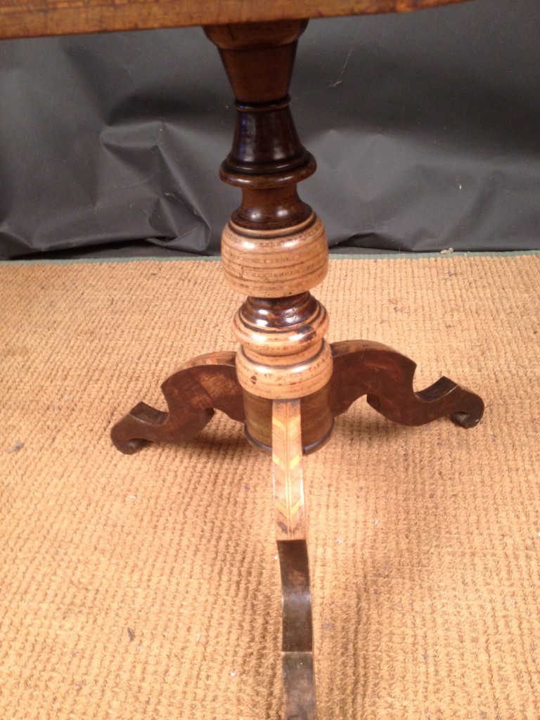 A Serento walnut and parquetry inlaid pedestal table, - 19th century on a turned column and - Image 3 of 3