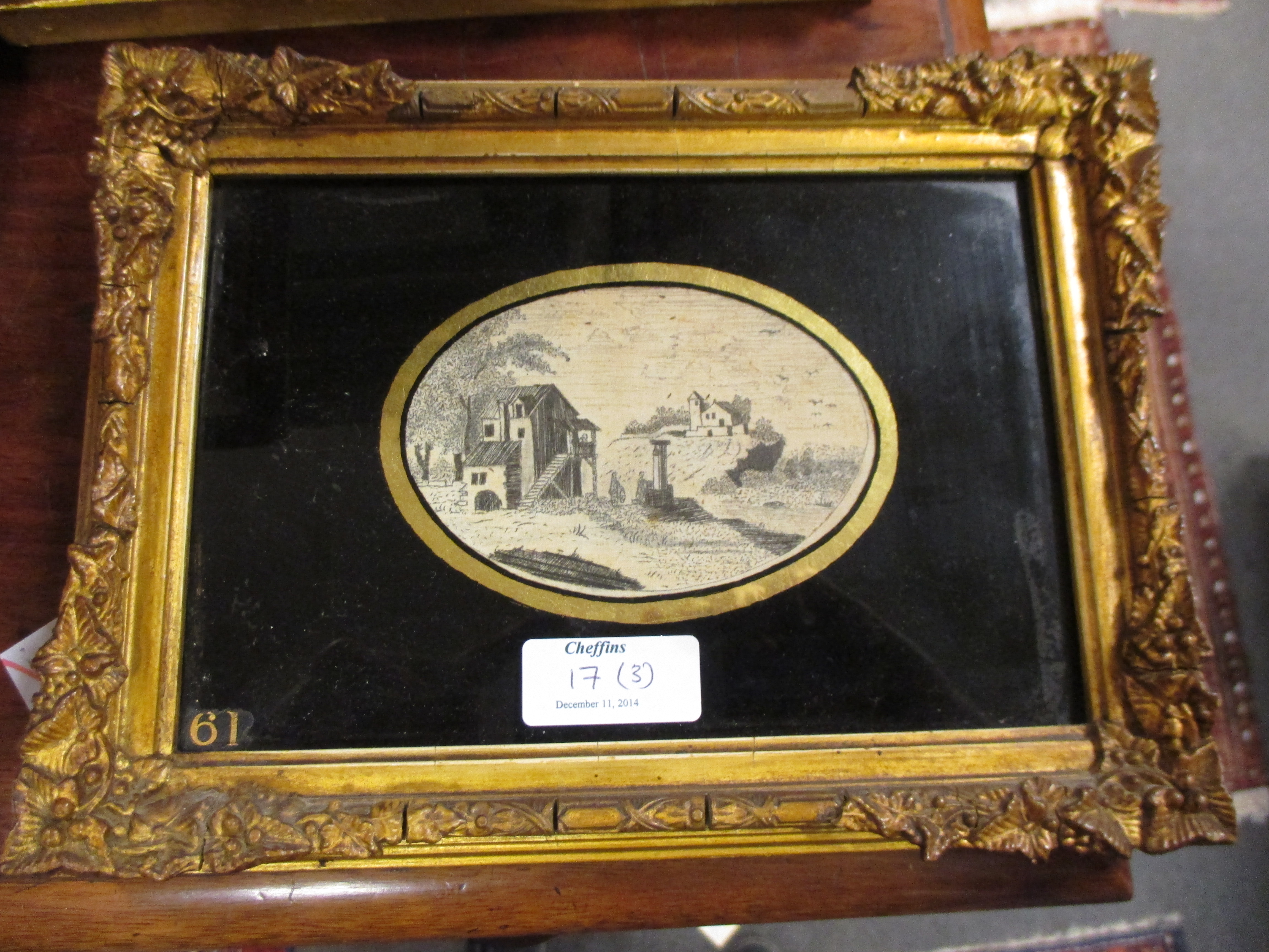 A Lacquer framed mirror and two gilt framed silkwork panels (3) - Image 3 of 3