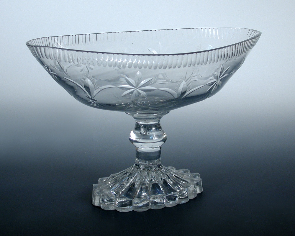 A late 18th century Irish glass standing bowl, probably Cork, the fluted rim band on the rim of the