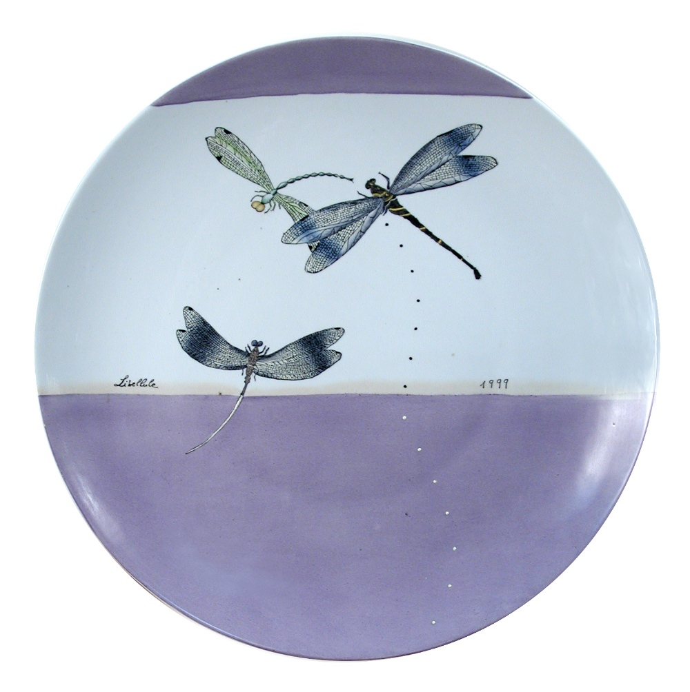 Fabienne Jouvain, a large porcelain `Libellule` charger, decorated with dragonflies and dated