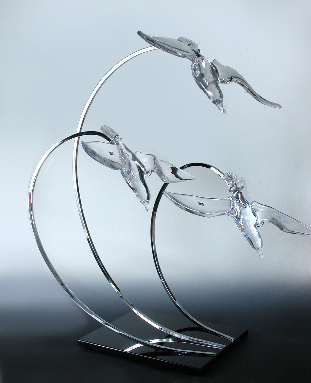 Daum, Nancy, a rare limited edition `Atlantique` sculpture, modelled as three diving seagulls