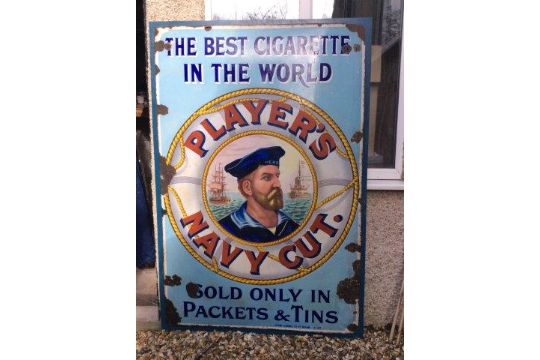 A large Players Navy Cut Cigarettes enamel sign - `The Best Cigarette in  the World`, depicting t