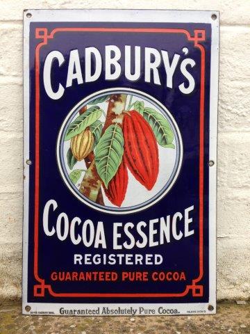 A rare Cadburys Cocoa Essence pictorial enamel sign with central cocoa pods image, by Falkirk Iron