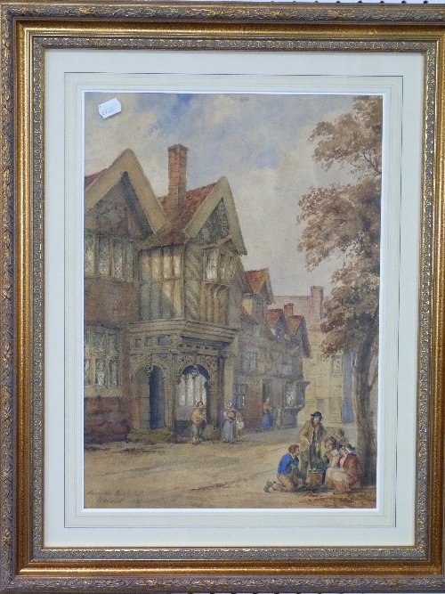 19thC School Leicester Hospital, Warwick watercolour, signed with initials and titled 19in x 13in (