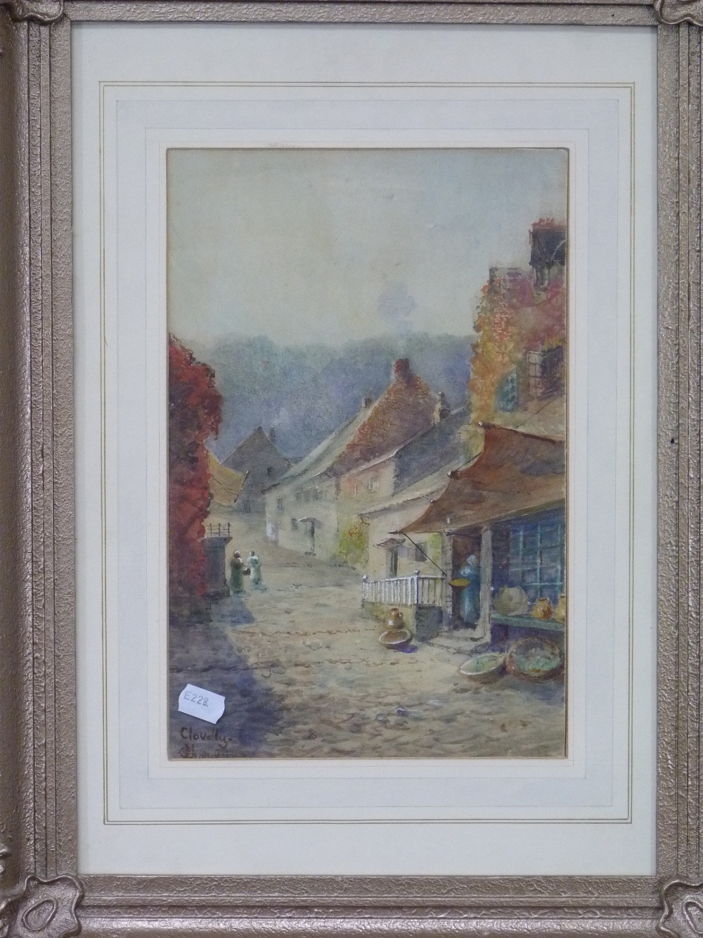 19thC English School Clovelly watercolour, signed and titled 13in x 8½in (33cm x 21.5cm), framed