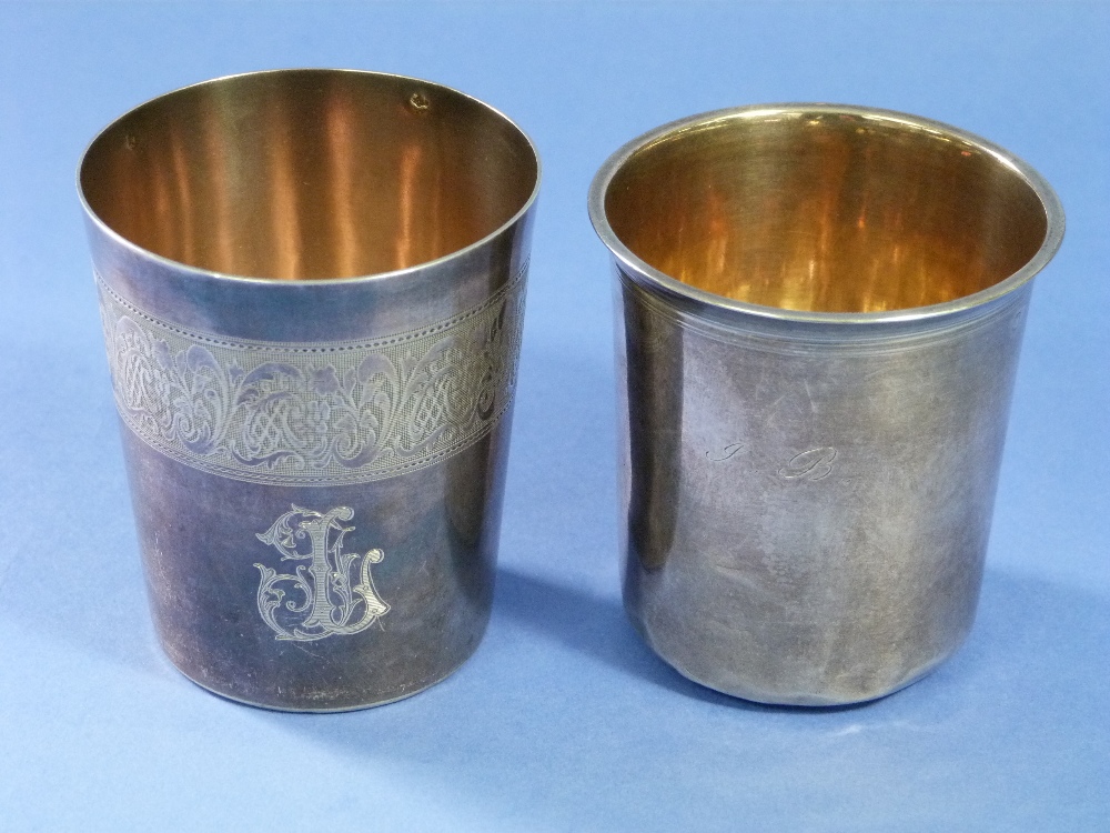 A French silver Christening Beaker, Minerva mark, with a band of scroll decoration and monogram,