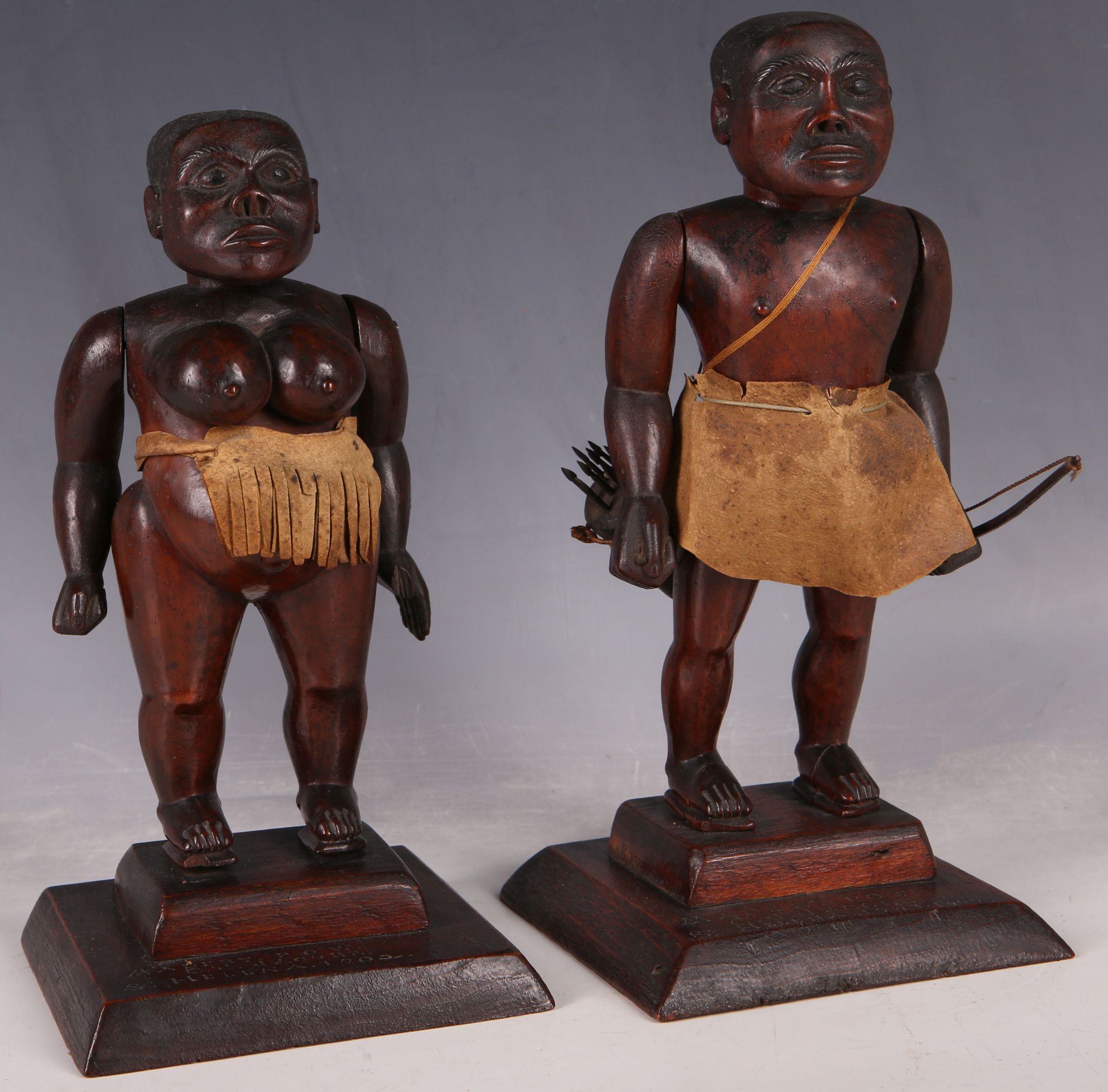 St Helena prisoner of war tribal articulated carvings; study of a native warrior and his female