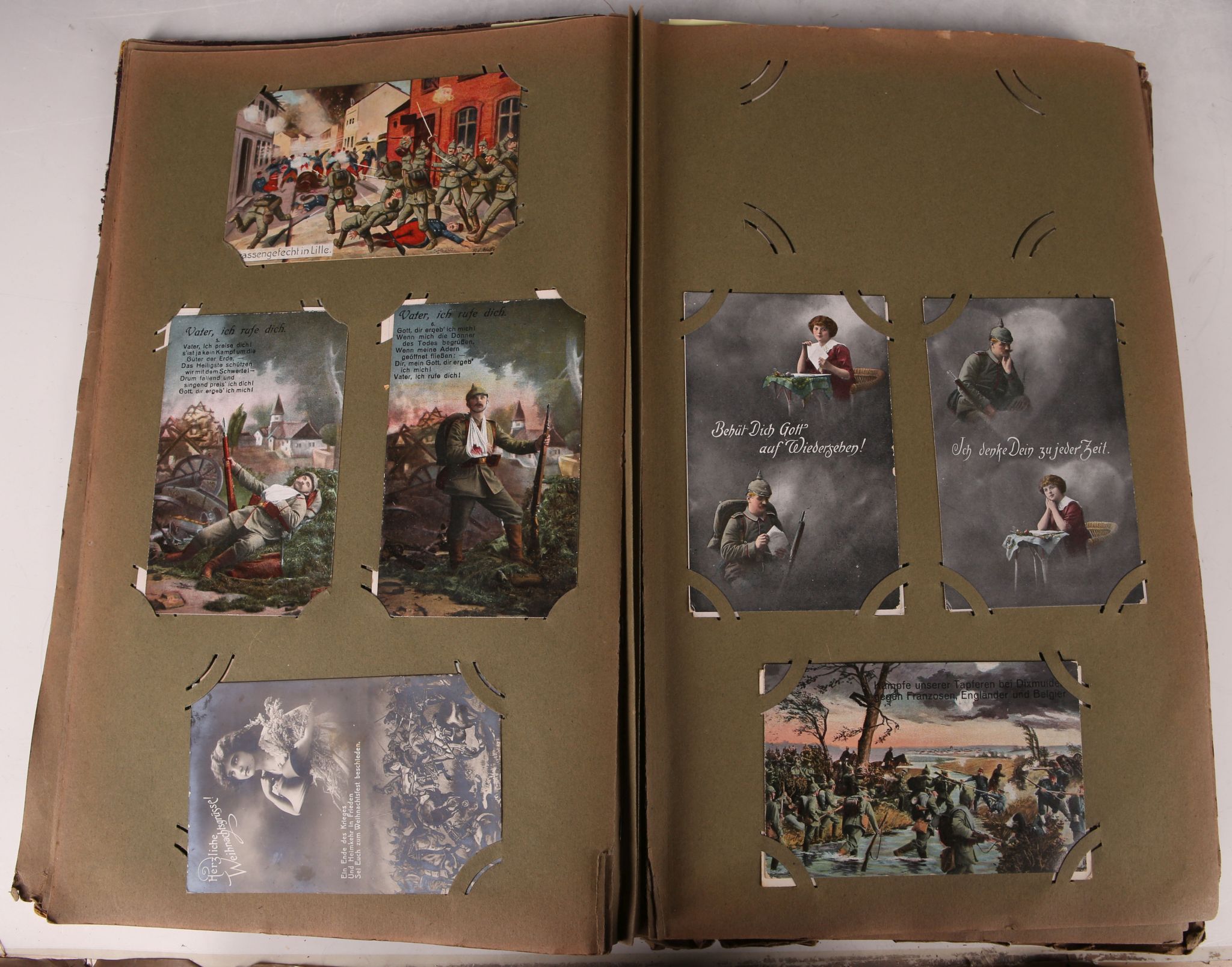 A postcard album, WW1 sets and individual cards, comical, children, nautical and the armed forces,