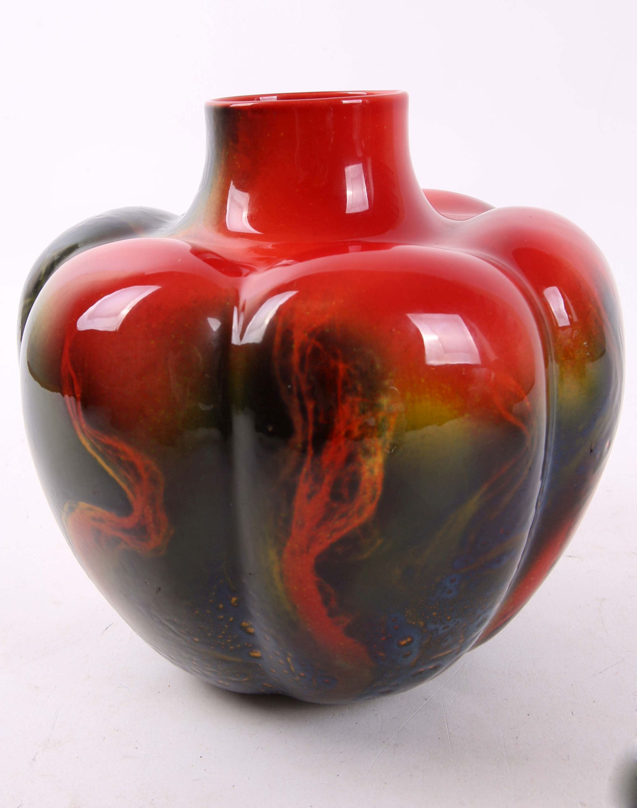 A Royal Doulton Flambe Pumkin vase, Royal Doulton stamp and painted Sung mark under (18cm H).