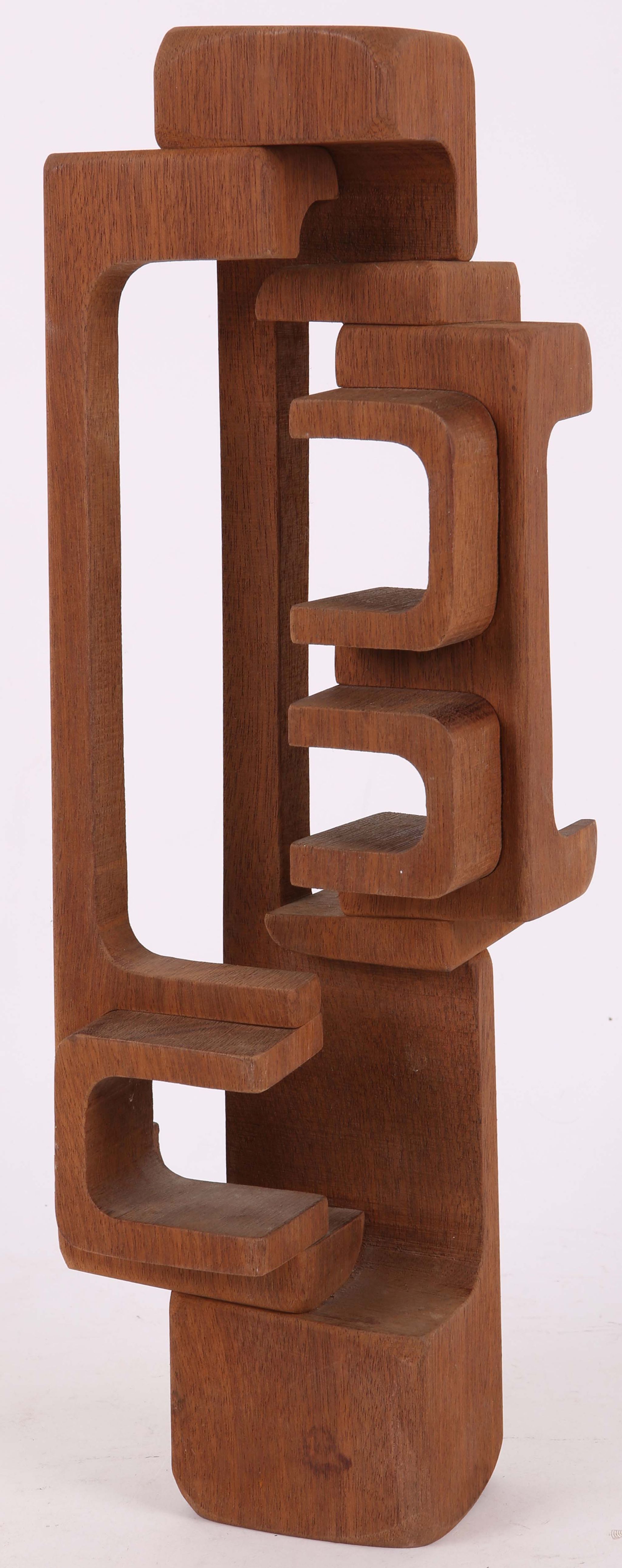 Brian Willsher (1930-2010, British), untitled, 1977, a mahogany wood sculpture, of interlocking