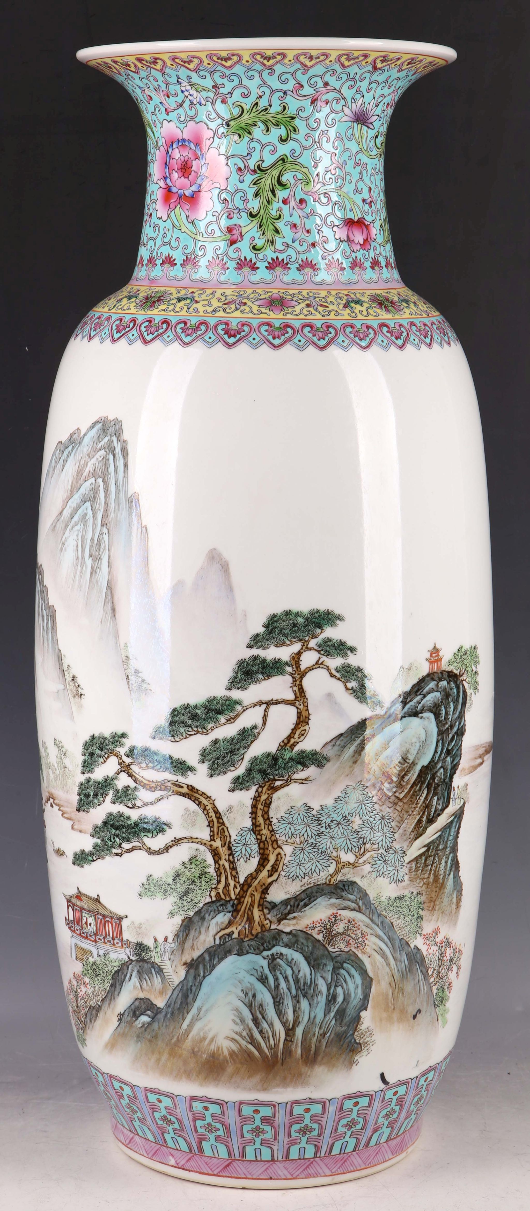 A large 20th Century `Republic` period Chinese porcelain cylindrical shaped vase, hand-painted