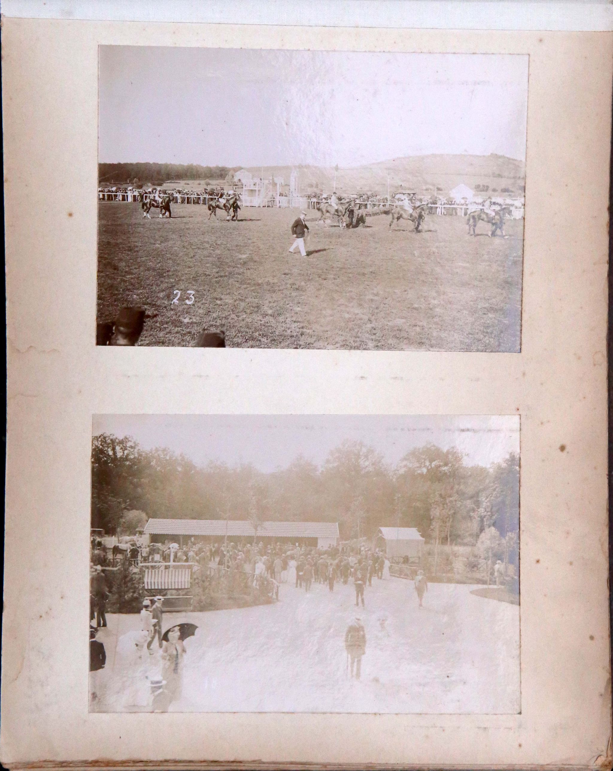 A photo album, horse racing, France, circa 1900.